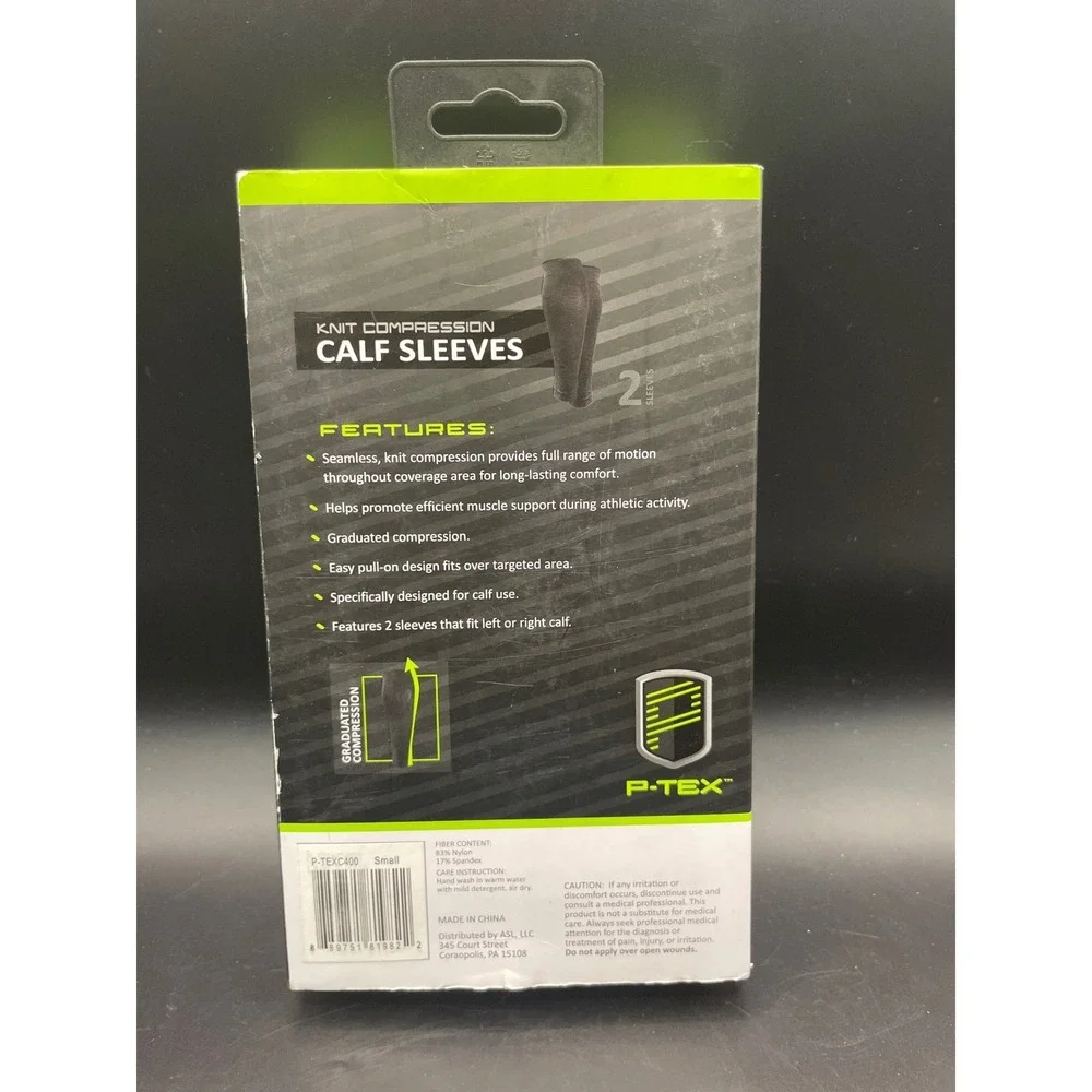 P-TEX Knit Compression Calf Sleeves Black Small Pair P-TEXC400 Athletic Support
